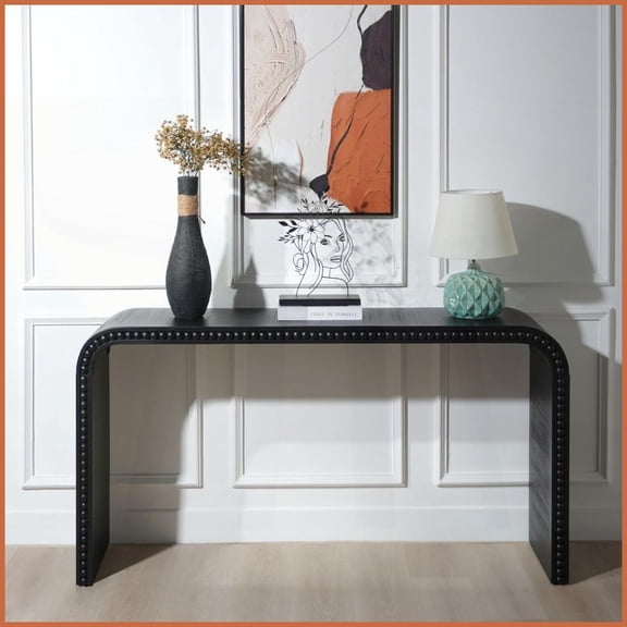 Space-Saving Black Wood Coffee Table with Curved Waterfall Style, Versatile for Living Room Entryway