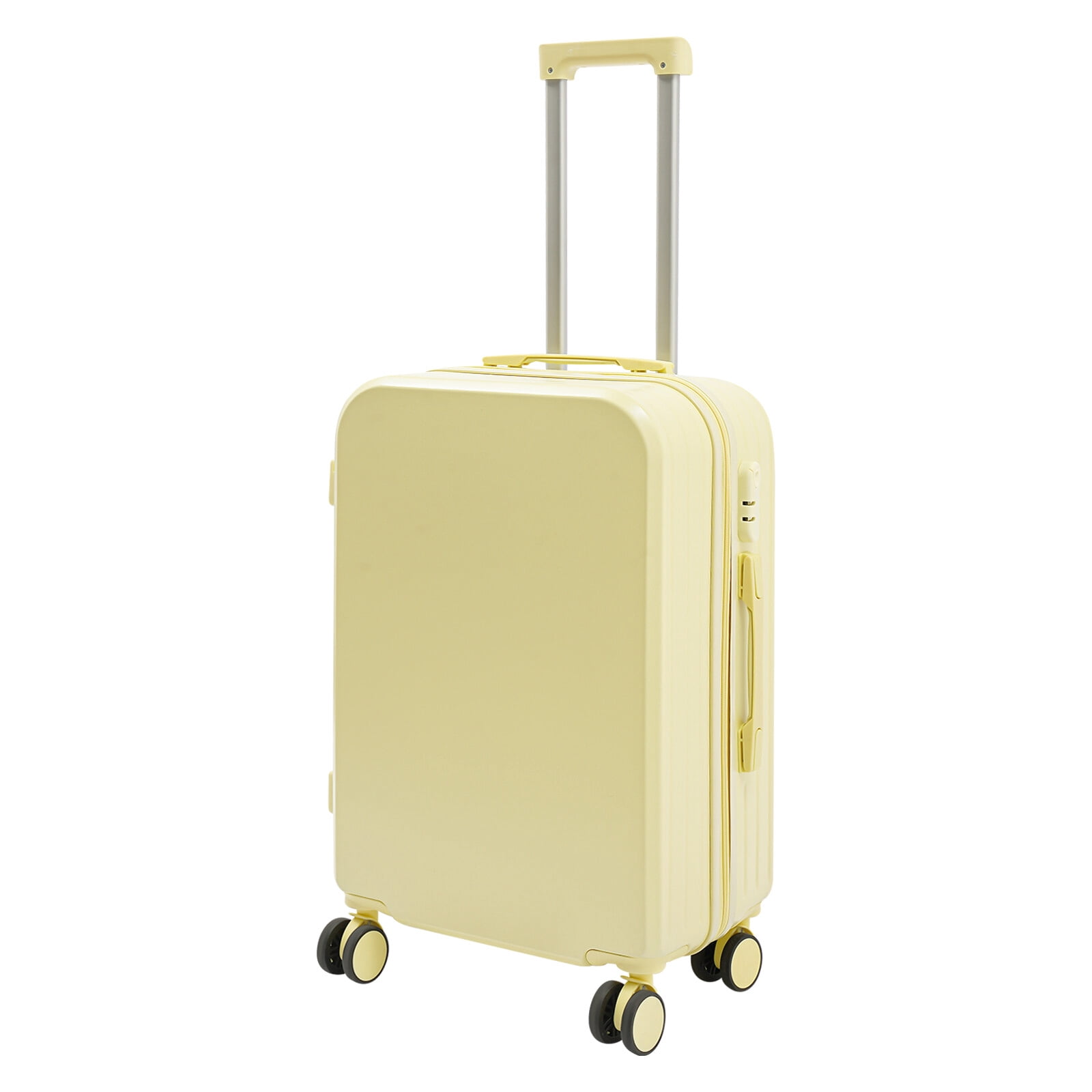 Light Yellow 24 inch Carry On Luggage, Checked Luggage with Cup Holder & Spinner Wheels Carry On Suitcase Airline Approved with USB Interface Lightweight Travel Luggage Suitcase