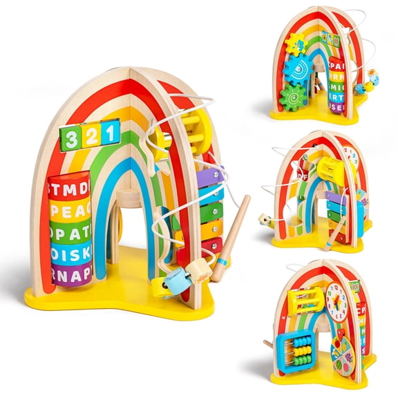 Zenkitch Rainbow Wooden 9-in-1 Activity Cube, Montessori Educational Learning Toy, Busy Cube for Baby 12 Months