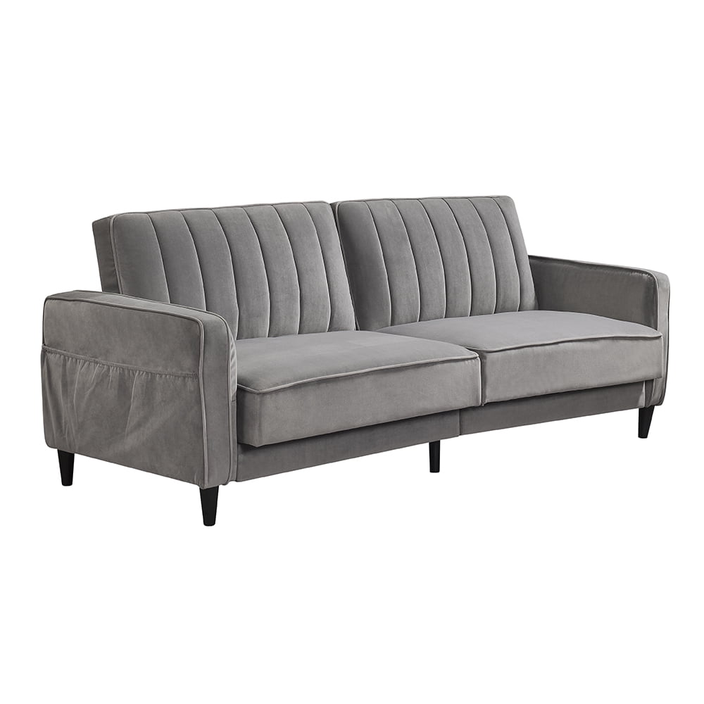 Kepooman 3 Seater Premium Velvet Sofa Bed, Vintage Sleeper Couch with Wooden Legs - Gray Kepooman 3 Seater Premium Velvet Sofa Bed, Vintage Sleeper Couch with Wooden Legs - Gray