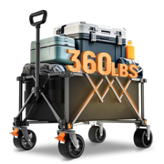 Collapsible Wagon Cart Foldable, Utility Garden Wagon with 220lbs Weight Capacity, Heavy Duty Portable Sport Wagon with Wheels for Outdoor, Grocery, Shopping, Black