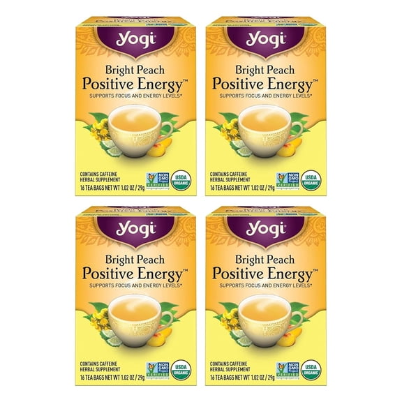 Yogi Tea - Peach Bergamot Bright Day Tea (4 pack) - Supports Elevated Mood and Energy Levels - Contains Caffeine - 64 Organic Tea Bags