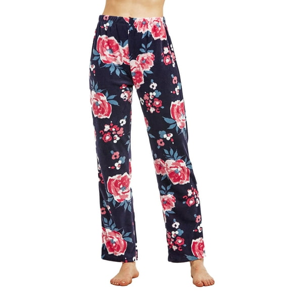 Women's Multi Colors Cozy PJ Fleece Pajama Lounge Pants (Floral, L)