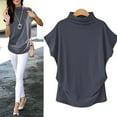 thumbnail image 4 of T-Shirt à Manches Courtes à Col Roulé, Couleur Unie, Femmes d'Été, 4 of 8