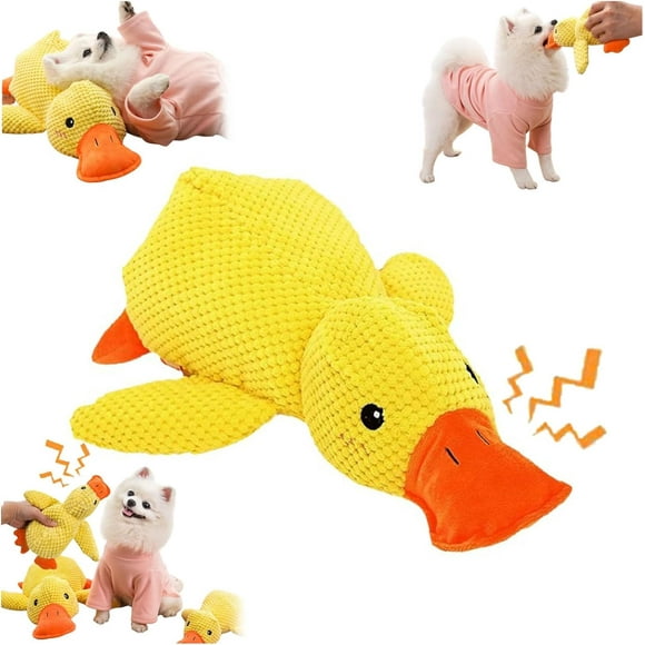The Mellow Dog Calming Duck Toy for Dogs - Bright Yellow Emotional Support Duck for Indoor Puppy (M)