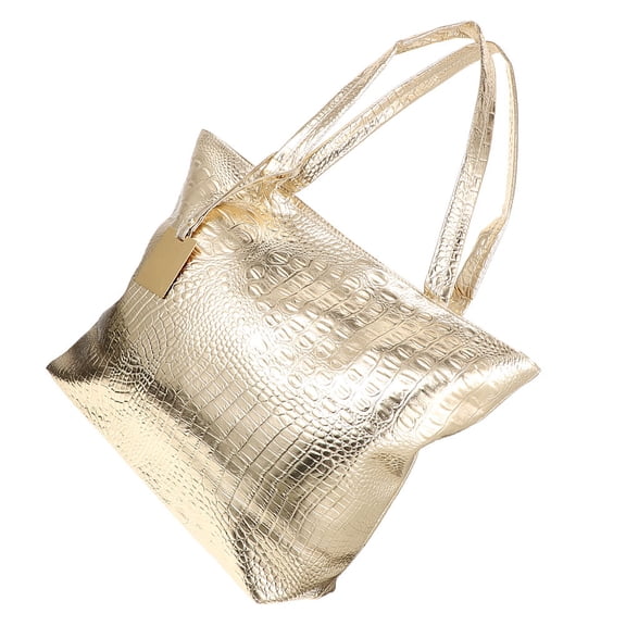 PAMINGONO Women's Large PU Tote Handbag, Golden Casual Shoulder Bag for Everyday Use and Daily Carry