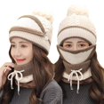 thumbnail image 2 of Gorro con pompón para mujer, gorro de invierno para niña, bufanda de redecilla, gorro de punto cálido, bufanda circular, calentador de cuello, 2 of 5