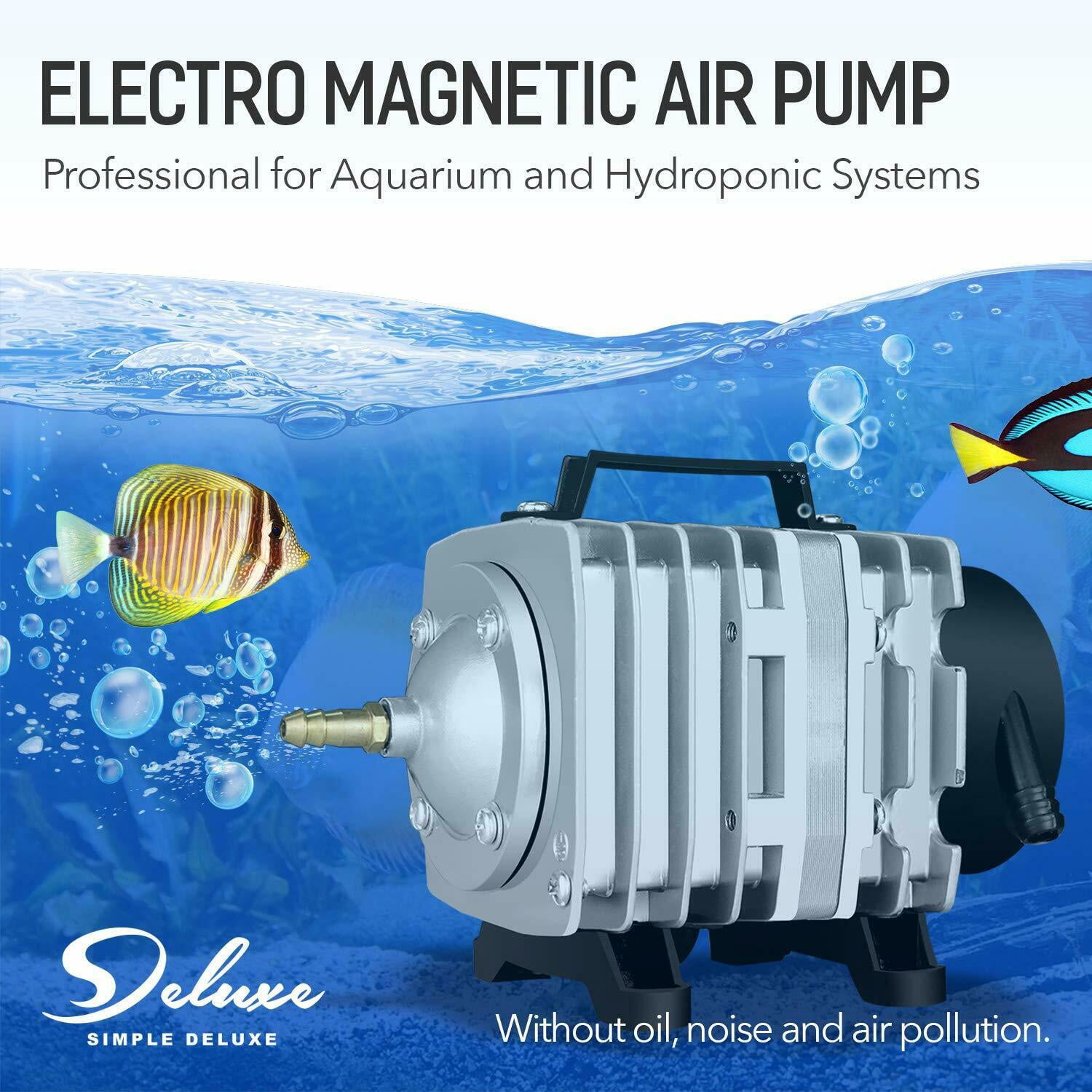 Simple Deluxe Commercial Air Pump 1030 GPH 35W 65L/Min 6 Outlets with Airline Tubing 25 ft for Aquarium, Pond, Silver