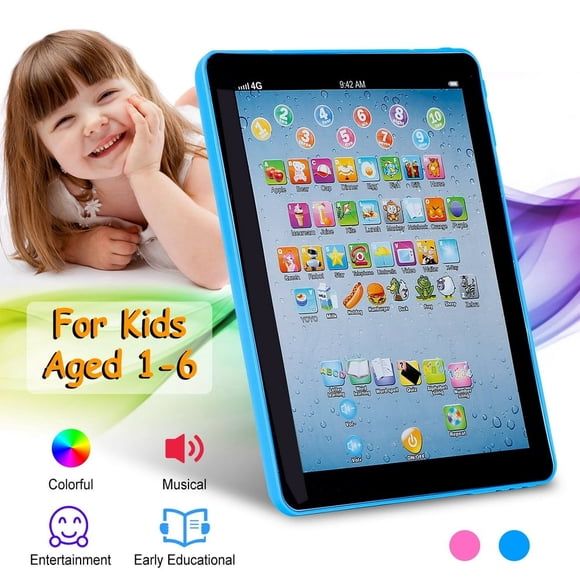 JUNWELL Baby Tablet Toddler Learning Toys Early Educational Touch Learn Toddler Tablet for Nursery Songs ABC Numbers Words for 1-6 Year Old Kids Blue