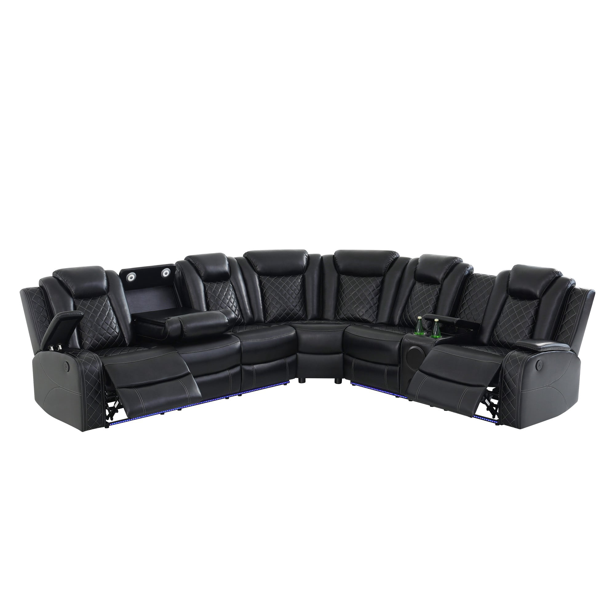 Gewnee Oversized Reclining Corner Sectional Couch, Power Reclining with Hidden‑Storage Armrest, Air Leather, Bluetooth Speakers, Wireless & USB Charging, Cup Holders, for Living Room, Black