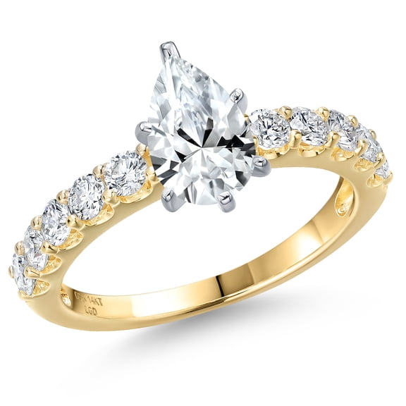 Gem Stone King 14K Two Tone Gold White Created Sapphire and Lab Grown Diamond Engagement Ring for Women | 2.23 Cttw | Pear Shape 9X6MM | Gemstone September Birthstone | Size 8