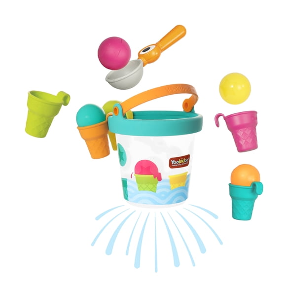 Yookidoo Ice Cream Bucket - Baby Bath Toys Scoop 'N' Splash Set with Floating Cups and Ice Cream Scooper - Water Toys for Toddlers Bathtime Fun