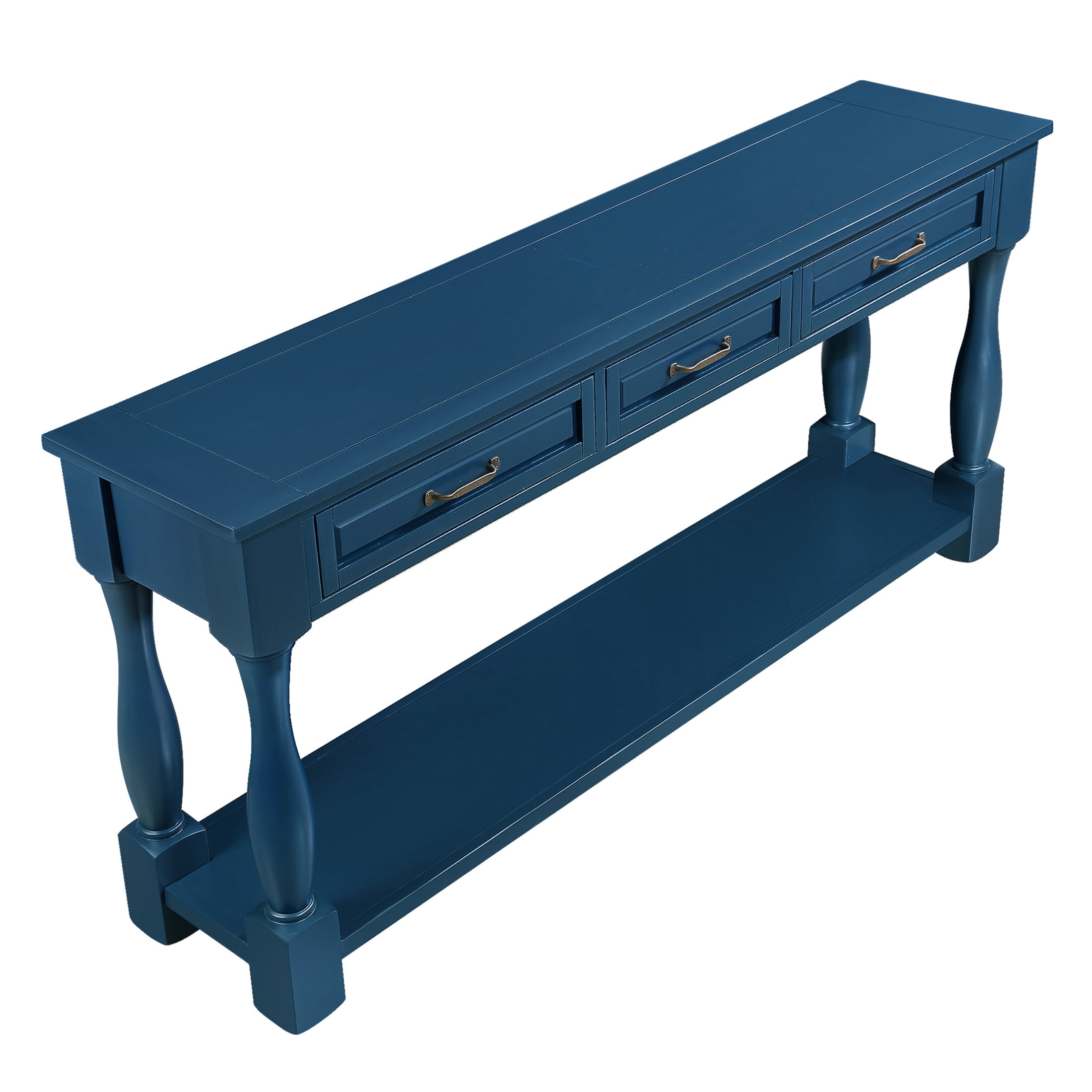 Noble House Adelaide 63" Console Table, Solid Wood Frame Mid-Century Entryway Storage, Navy Blue