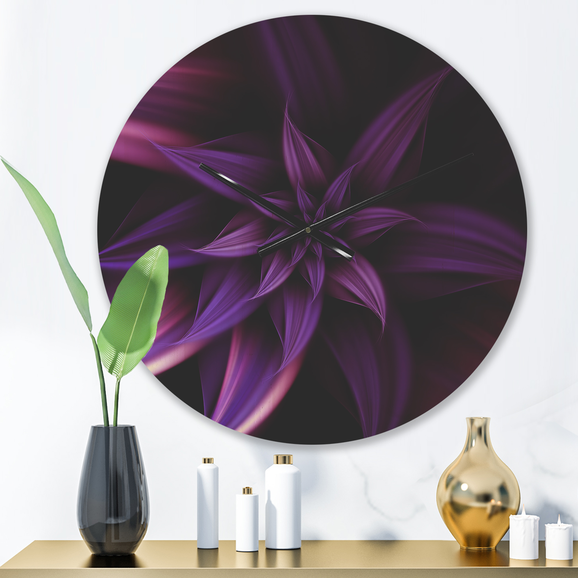 Designart 'Purple Fractal Flower' Modern Wood Wall Clock