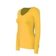 thumbnail image 2 of Bozzolo Women's RT1201 Basic V-Neck Long Sleeve T Shirt Top Mustard L, 2 of 3