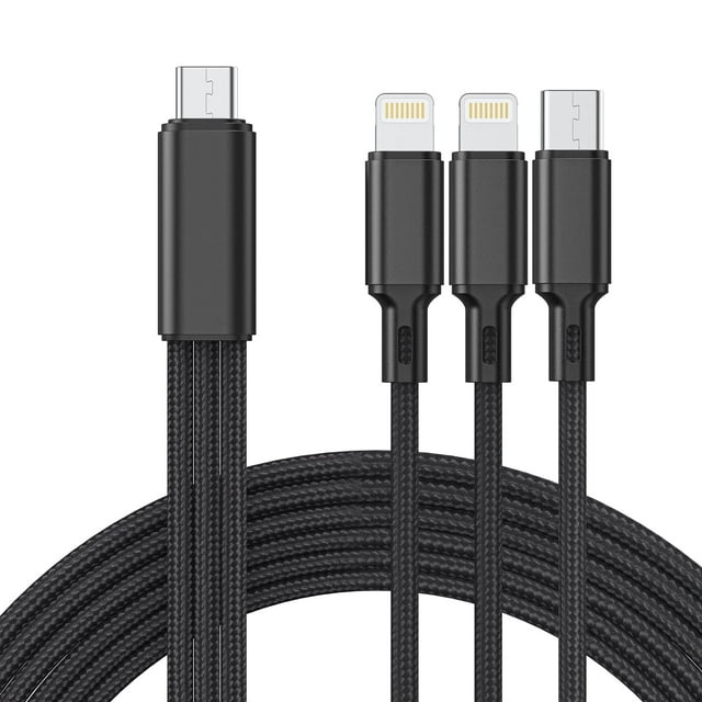 Cshidworld Cable de Carga Múltiple 4 Pies Rápido Charger Nylon Trenzado Universal 3 en 1 Cable de Carga Multifuncional Puerto USB C/Micro USB/iPhone Compatible con Teléfonos Celulares/tabletas/Samsun