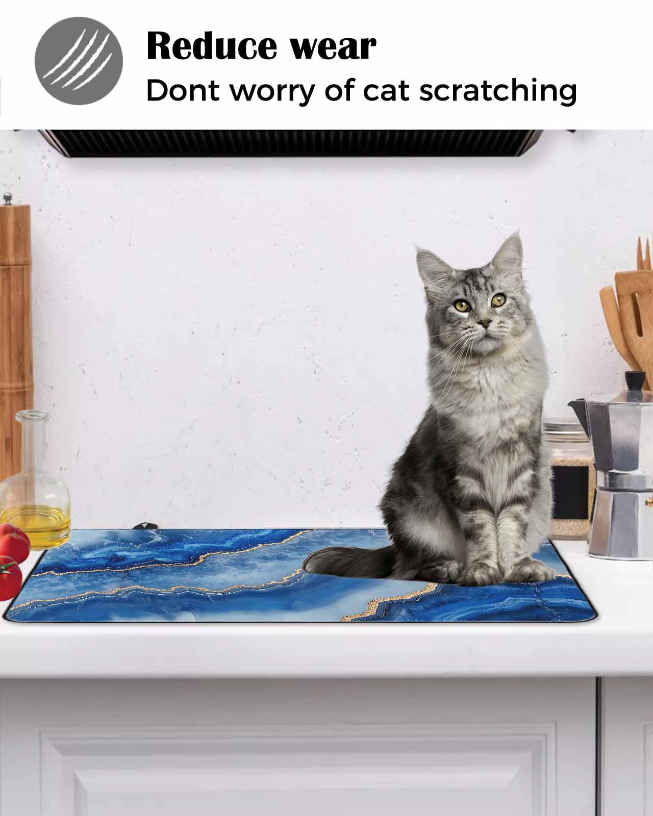 nqOlkjepod Large Induction Cooktop Protector Mat 28.5"x20.5", Blue Marble Stove Top Covers for Electric Stove, Modern Luxury Granite Surface Motif Sketch Stove Burner Cover Mats Stove Cover