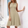 thumbnail image 6 of Admvng Women's Dresses Ribbed Knit Round Neck Sleeveless Button Detail A-line Casual Summer Everyday Dress, 6 of 6