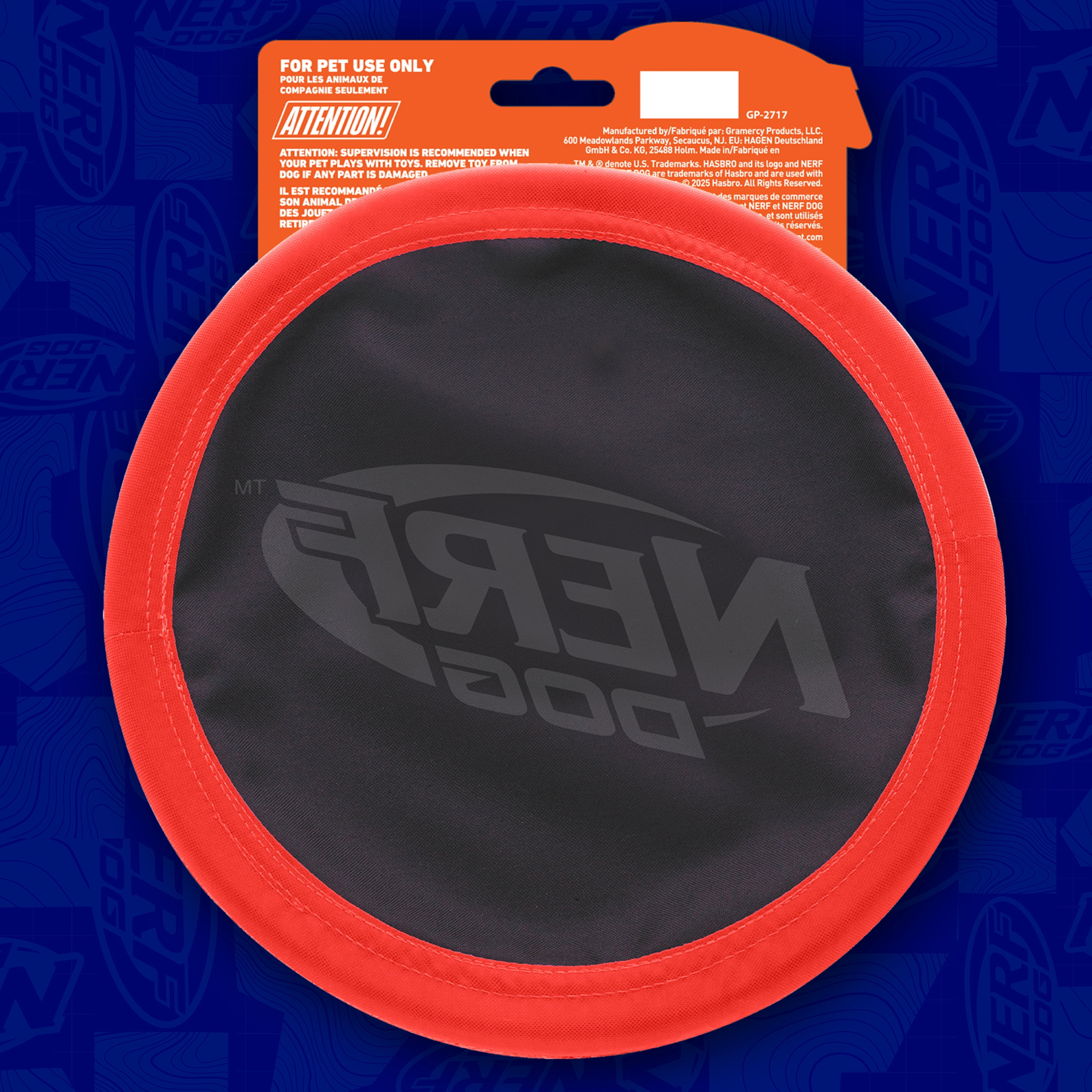 Nerf Dog Toy - 11'' Nylon Frisbee Flyer Pet Toy - Black/Red