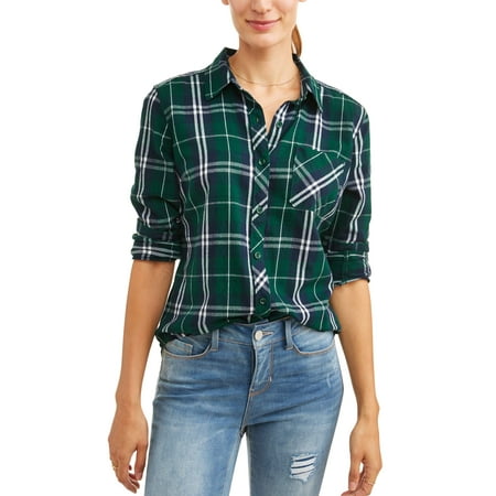 Time and Tru Women's Brushed Cotton Plaid Shirt