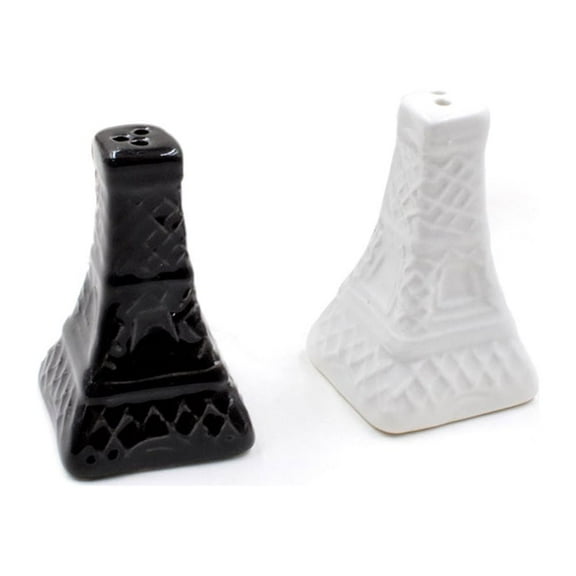 2pcs Vintage Eiffel Tower Salt Pepper Shaker Ceramic Spice Sauces Jar Condiment Bottles Wedding Souvenirs (Black and White)