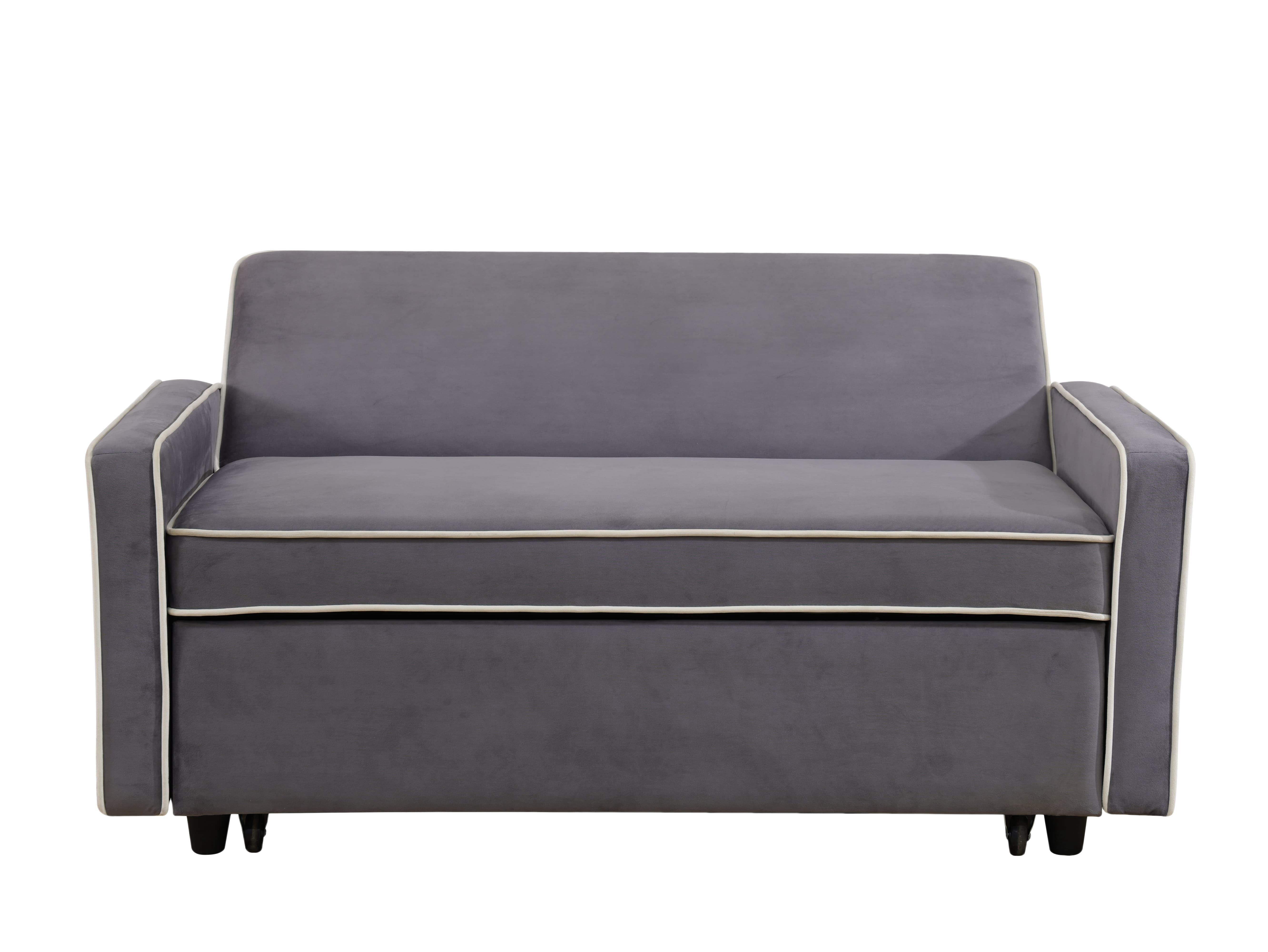 Light Gray Fluffy Fabric Sofabed for Living Room,1 Piece Convertible Furniture