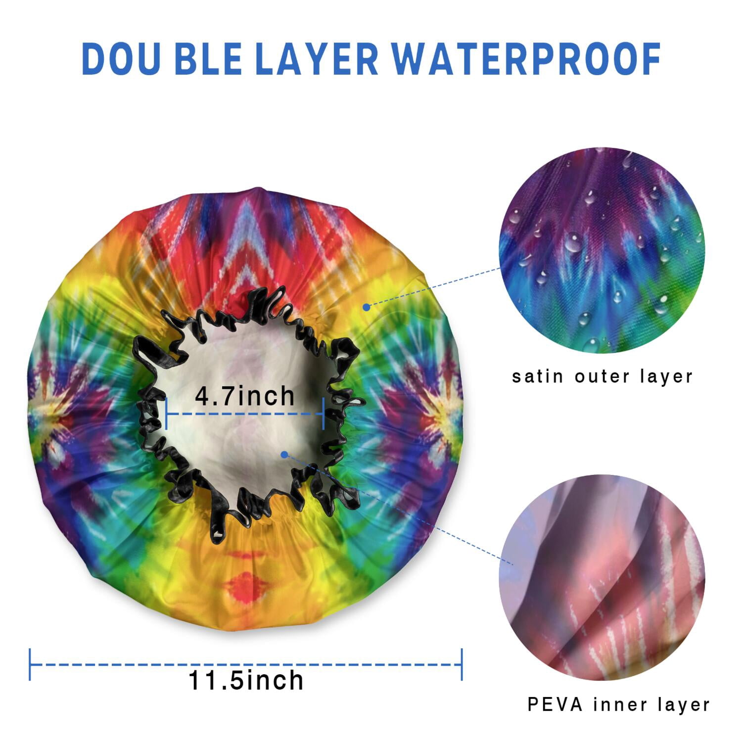 Shower Caps,Colorful Tie Dye Pattern Waterproof Shower Cap for Women 4 Pieces,Double Reusable Hair Cover for Shower PEVA Elastic Stretch Hem