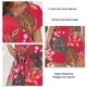 thumbnail image 5 of Vestido floral de mujer con cuello en V, manga corta, cordón en la cintura, vestido de verano hasta la rodilla, rojo XXL, 5 of 6