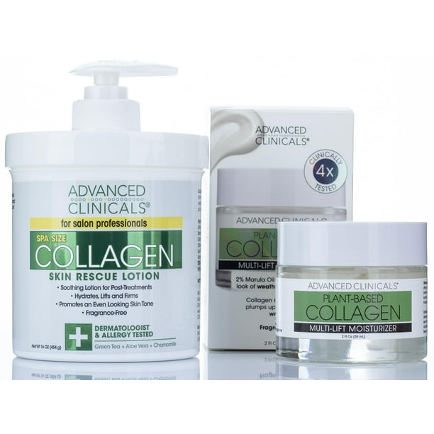 Advanced Clinicals Loción Facial De Colágeno Y Ácido Hialurónico + Crema Corporal De Colágeno Juego De Humectantes Multilifting El Colágeno Antienvejecimiento Reafirma Y Suaviza Las Líneas Finas Piel