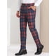 thumbnail image 2 of Pantalones a cuadros para hombre, informales, de corte regular, con frente plano, elásticos, a cuadros rojo marino S, 2 of 6