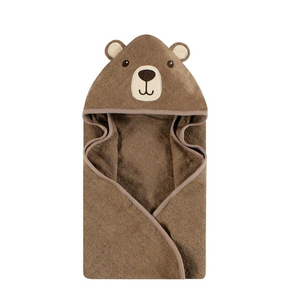 Hudson Baby Unisex Baby Cotton Animal Face Hooded Towel, Brown Bear, One Size