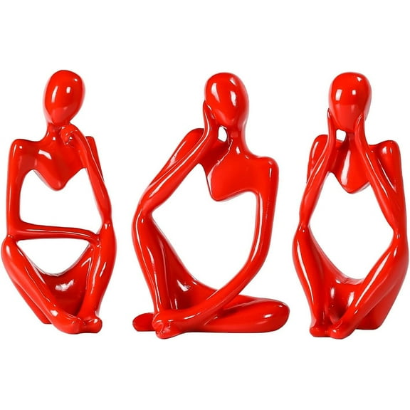 Thinker Statue Gold Decor Abstract Art Sculpture, Golden Resin Collectible Figurines for Home Living Room Office Shelf Decoration,Great Gift Ideas (Red)