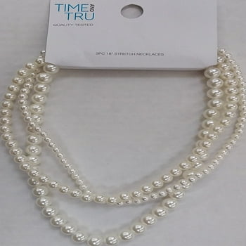 Time and Tru 3 Piece White Strands Pearl Stretch Necklace Set