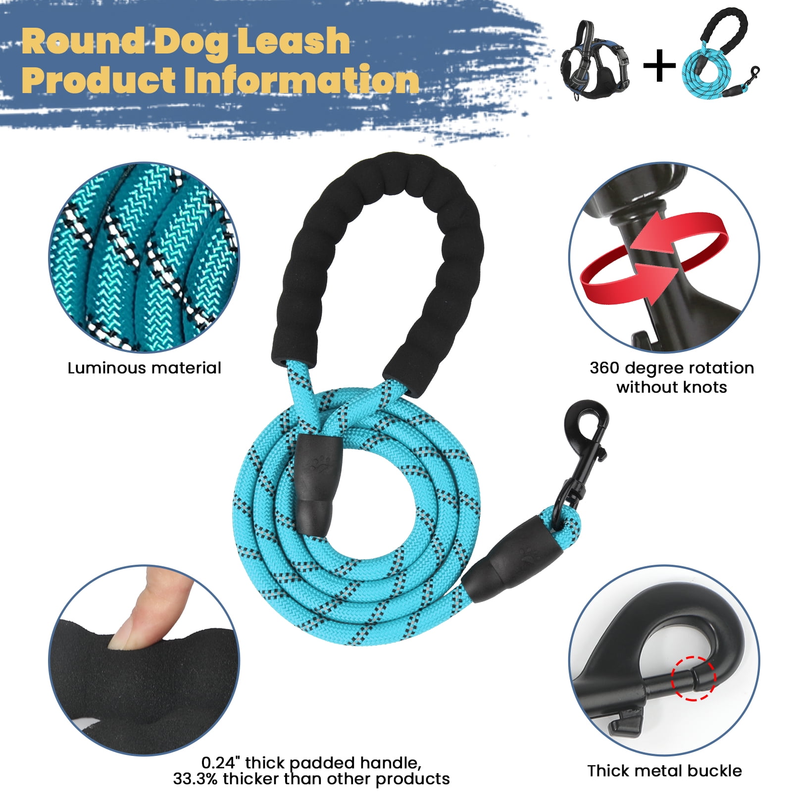 MASBRILL Dog Harness and Leash Set, No Pull Vest Harness, Reflective Adjustable Soft Padded Pet Harness with Handle for Small to Large Dogs
