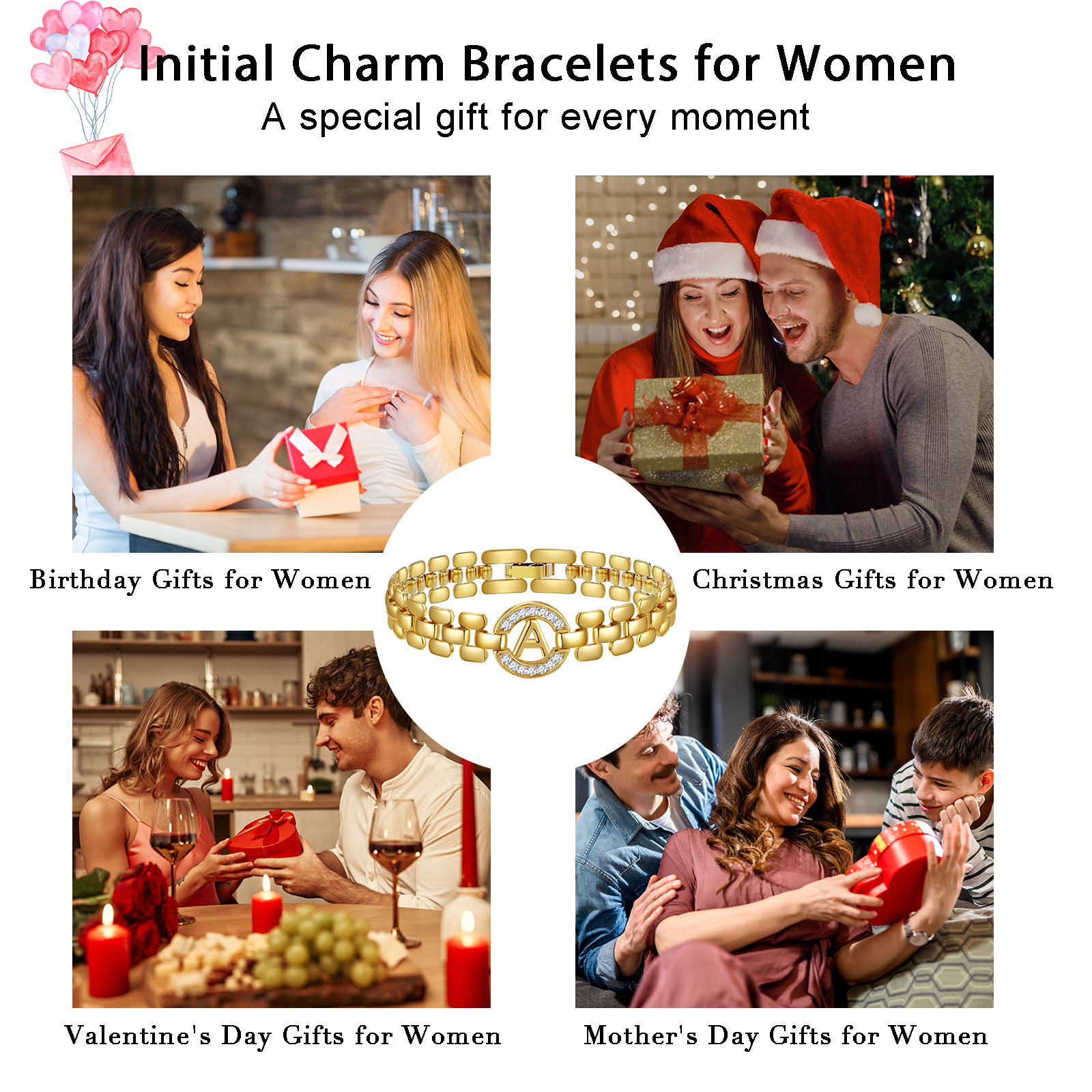 APSVO 18K Gold Plated Initial Charm Bracelet with Cubic Zirconia photo 6