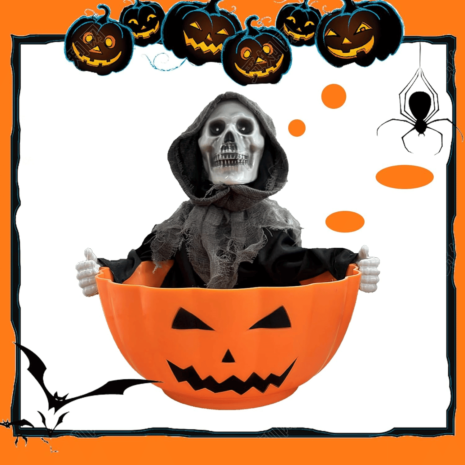 Light Up Witch Candy Bowl with Ghost Skull Sound for Halloween Parties
