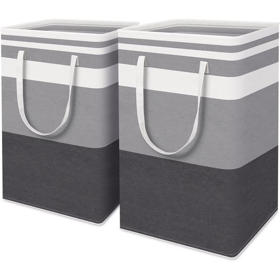 Brotasdro 75L Large Collapsible Fabric Laundry Hamper with Handles, Gray, 2 Pack