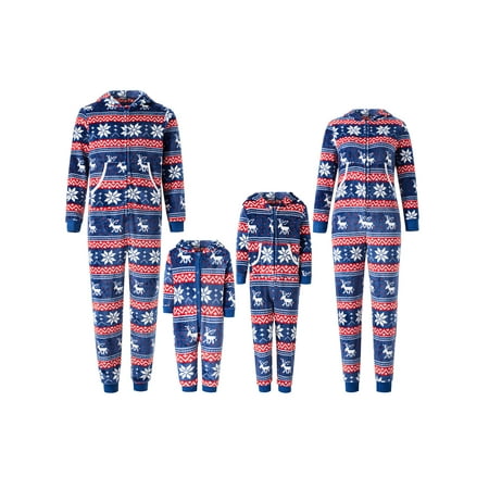 

CenturyX Christmas Matching Pajamas for Family Elk Floral Print Long Sleeve Hooded Romper One-Piece Xmas Sleepwear for Women Men Kid Baby Blue