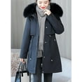 thumbnail image 2 of Women's Mid-length Waist-fitted Thick Warm Coat with Large Fur Collar Jacket Parka, 2 of 6