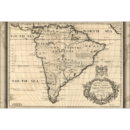 24"x36" Gallery Poster, map of South America 1722