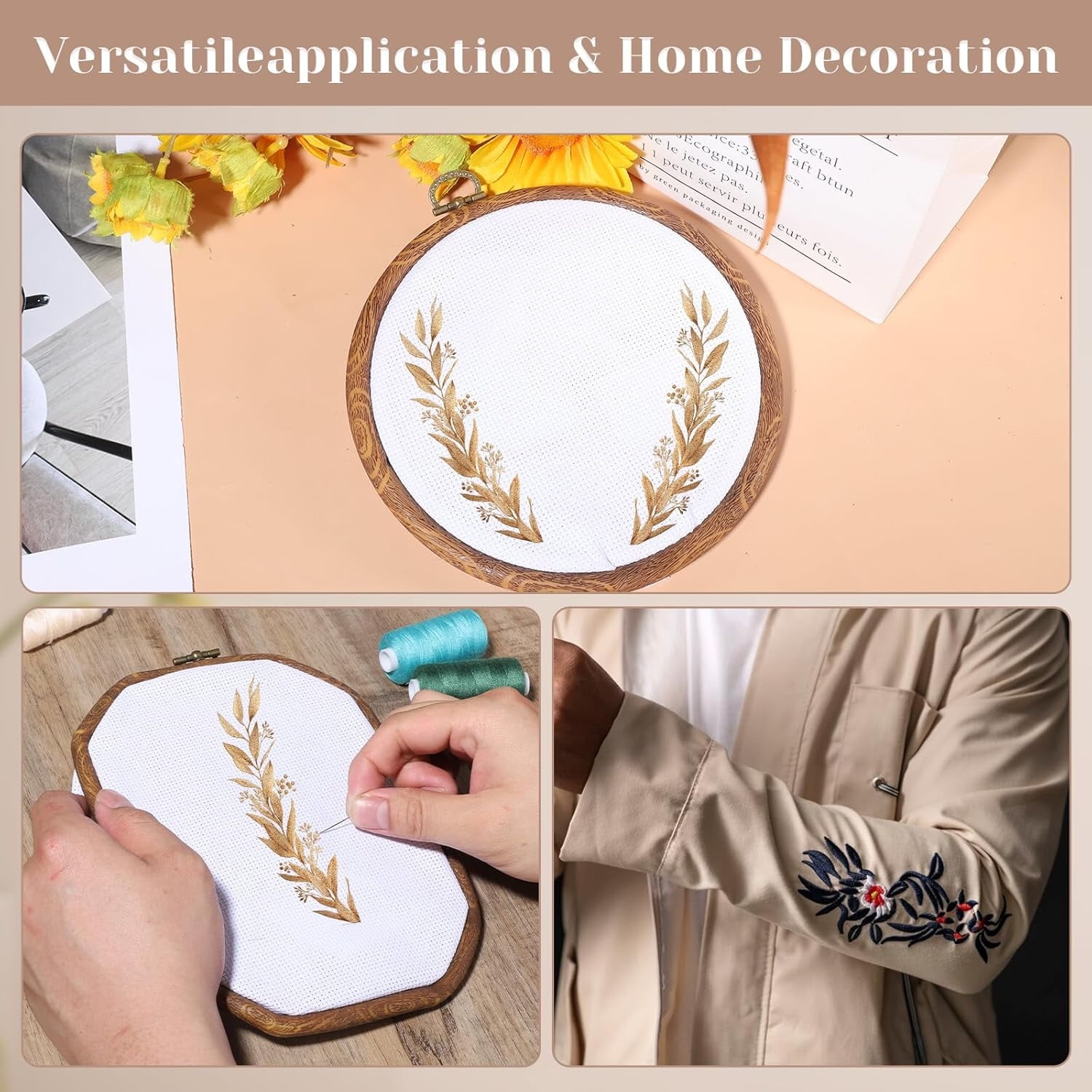 Topboutique 9 Pcs Embroidery Hoop Set Embroidery Frame Decorative Imitated Wood Display Frame Circle Oval Rectangle Octagonal Cross Stitch Hoop Ring Craft Sewing Hoops for DIY Embroidery Projects