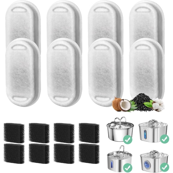 Pet Water Fountain Replacement Filters 16-Pack Stainless Steel Compatible Cat Dog