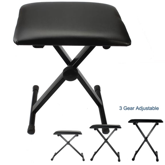 Asunby Adjustable Folding Piano Keyboard Bench, Leather Padded X-Style Performance Stool, Foldable Music Seat Chair for Home Stage, Black Instrument Accessories