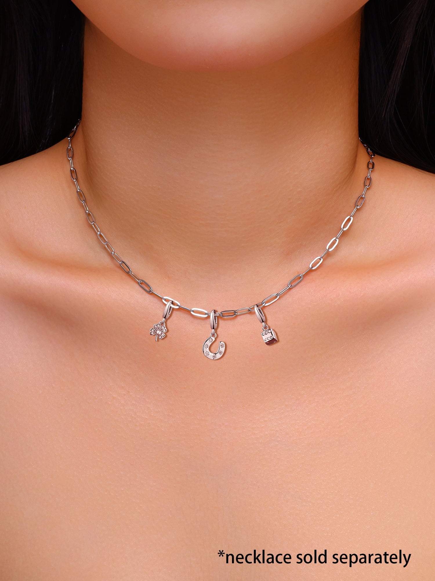 Brilliance Fine Jewelry Simulated Diamonds Good Luck Charm Set in Sterling Silver