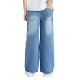 thumbnail image 3 of CPNG Boys Baggy Retro Jeans Straight Wide Leg Distressed Pants Casual Lightweight Fashion Button Front Zipper Denim Pants(Light Blue,10-11 Years), 3 of 5