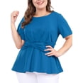 thumbnail image 2 of Unique Bargains Women's Plus Size Short Sleeve Solid Outfits Fashion Wrap Peplum Tops 2X Royal Blue, 2 of 7