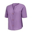thumbnail image 6 of Breathable Linen Blend V Neck Top for Women Airy Short Sleeve Loose Fit Beach Shirt Casual Summer Vacation Blouse, 6 of 9