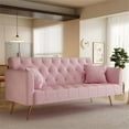 thumbnail image 2 of 71" Convertible Sofa Bed Folding Velvet Sofa with Adjustable Backrest in Pink, 2 of 9
