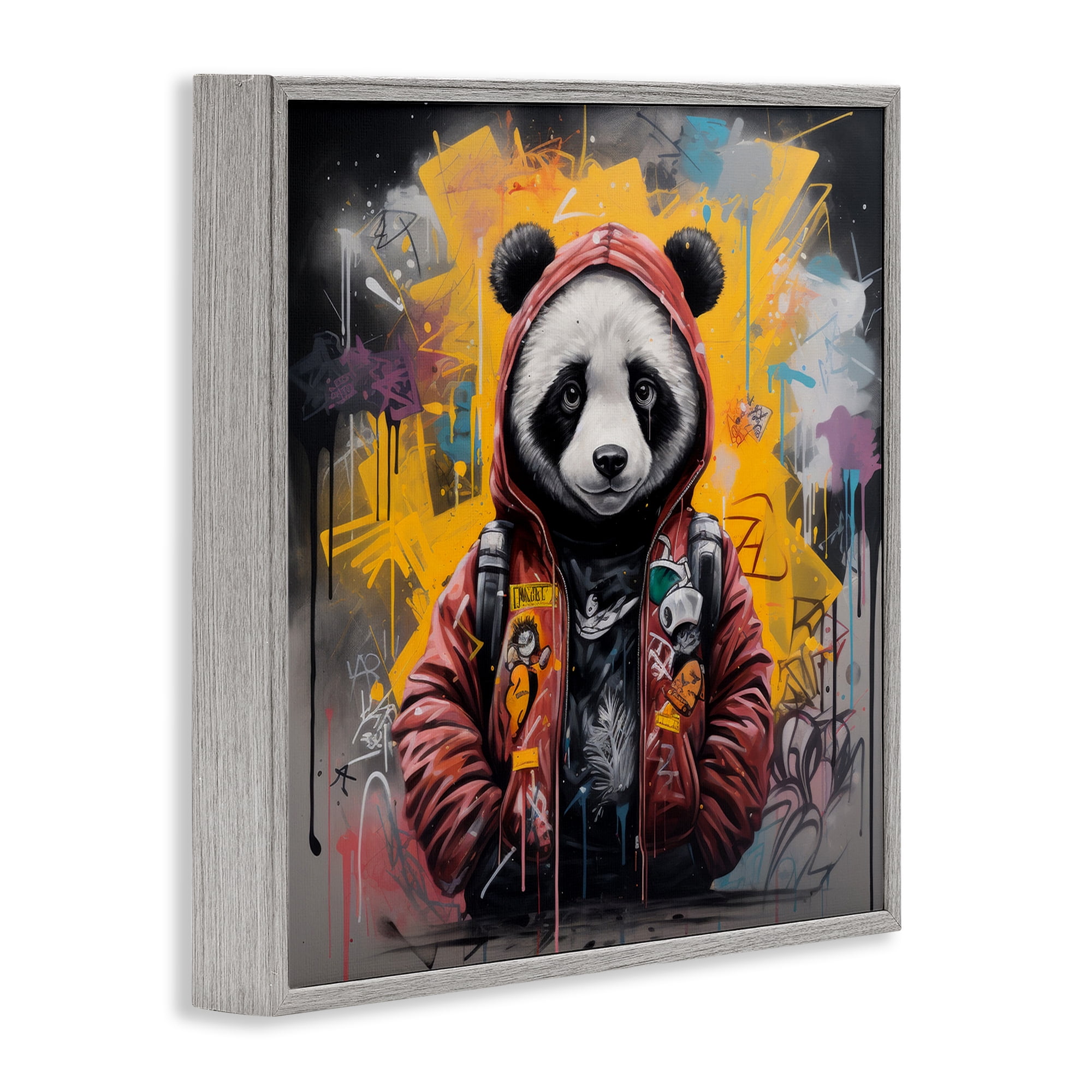 Stupell Industries Urban Graffiti Panda Bear Animals & Insects Painting Gray Framed Art Print Wall Art, 17 x 17
