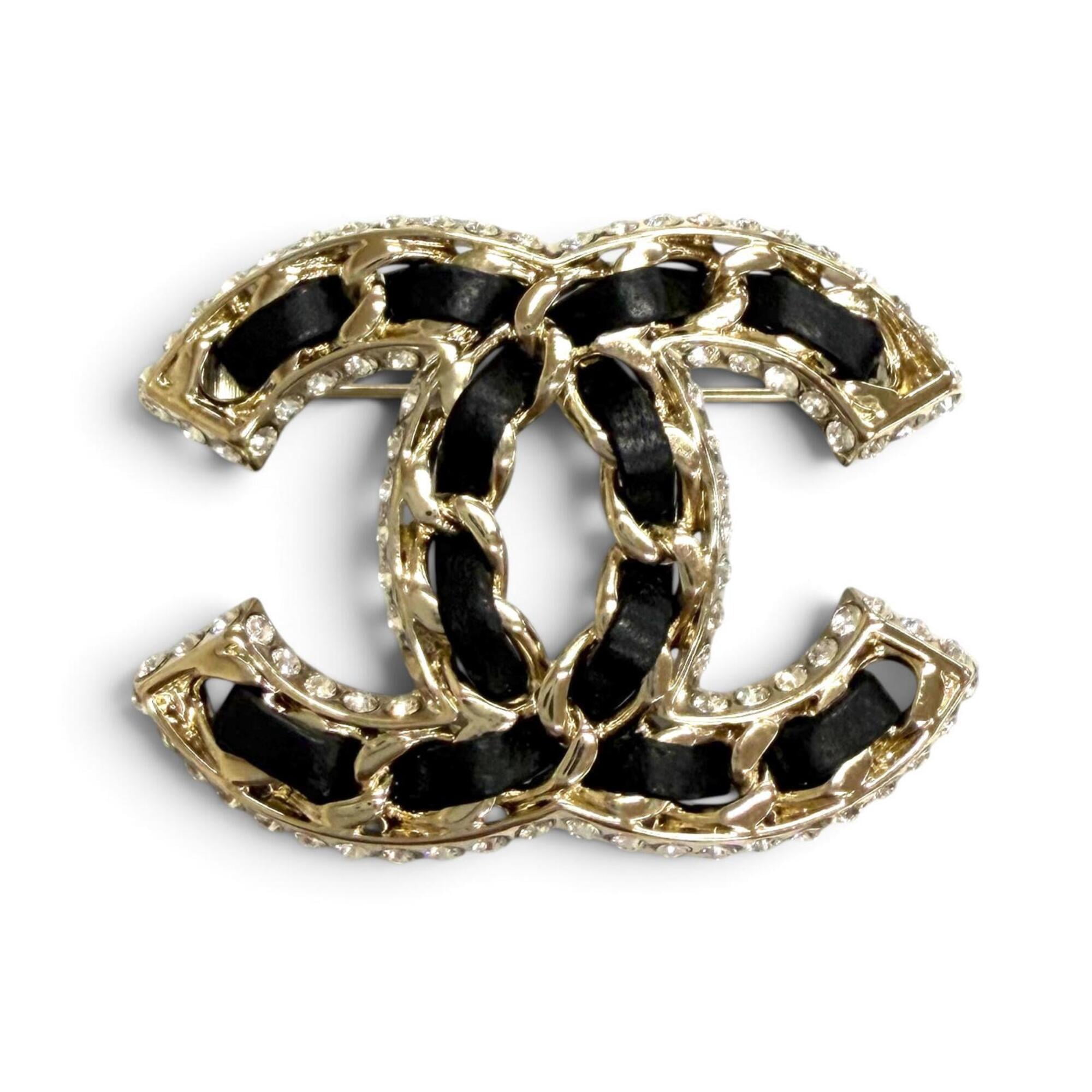 Pre-Owned CHANEL Brooch Pin Coco Mark Rhinestone Gold - Walmart.com